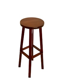 a wooden stool with a wooden seat on a white background